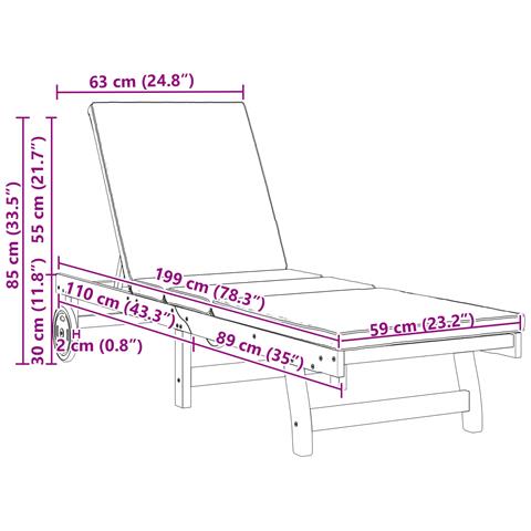 Lettini prendisole 2 pz con ruote e cuscino in legno massello di acacia - Foto 9