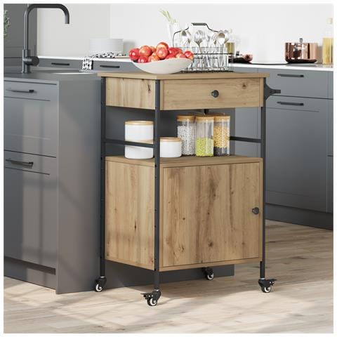 Carrello da Cucina Rovere Artigianale 56x43x89.5 cm Legno Ingegnerizzato - Foto 2