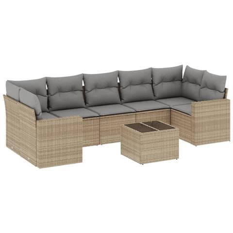 Set Divano da Giardino 8 pz con Cuscini Beige in Polyrattan - Foto 1
