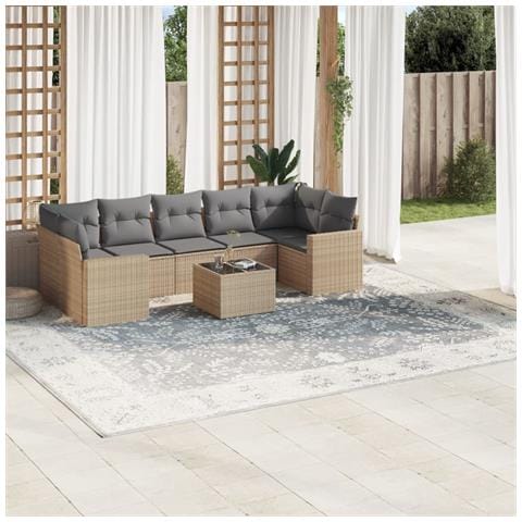 Set Divano da Giardino 8 pz con Cuscini Beige in Polyrattan - Foto 2
