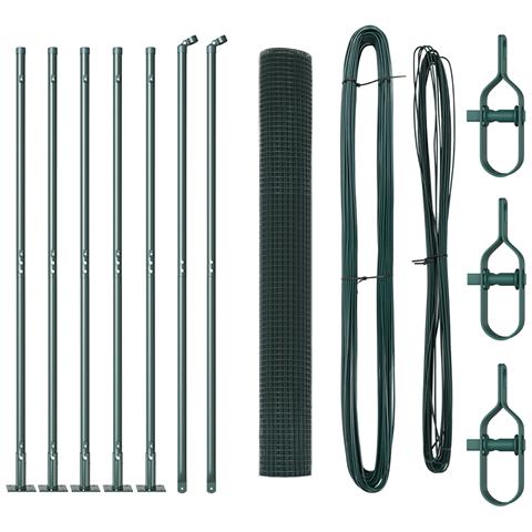 Recinzione in Rete Saldato con 7 Pali Flangiati Verde 0.8x10 m Acciaio - Foto 1