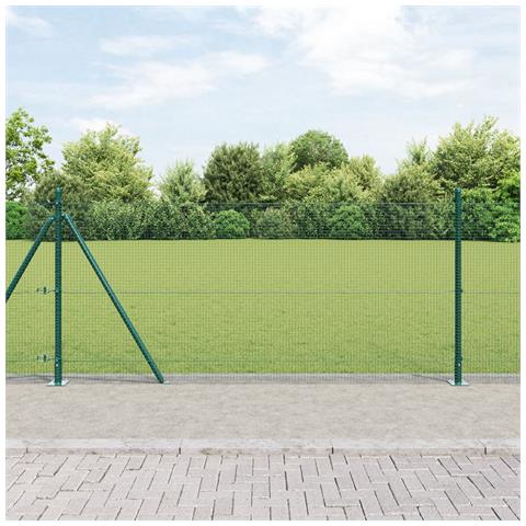 Recinzione in Rete Saldato con 7 Pali Flangiati Verde 0.8x10 m Acciaio - Foto 2