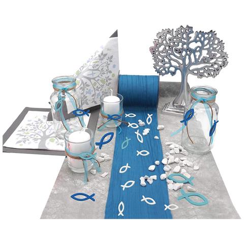 Decorazione Per Battesimo Comunione Cresima Pesce Azzurro Bianco 126 Pezzi - Foto 2