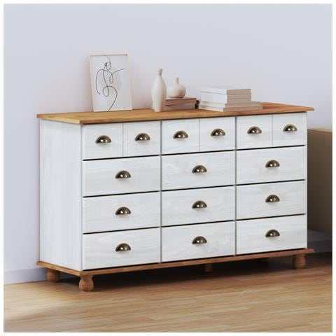 "Cassettiera ""ASKIM"" Bianca 79x40x133.5 cm Legno Massello Pino" - Foto 2