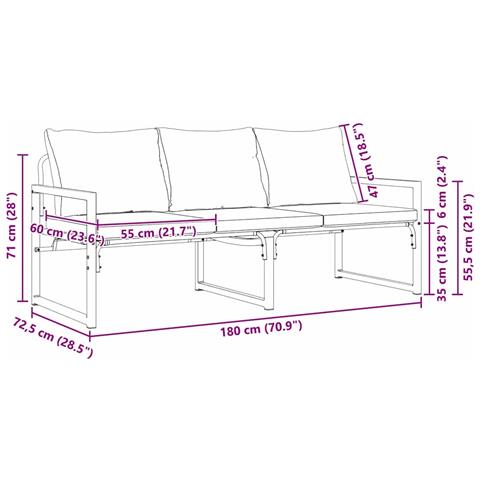 Panchina da giardino Nero 180 x 72.5 x 71 cm Acciaio - Foto 9
