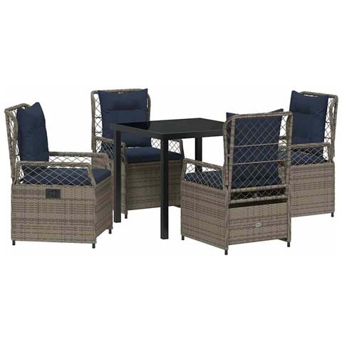 Set da Pranzo per Giardino 5 pcs Grigio polyrattan - Foto 1