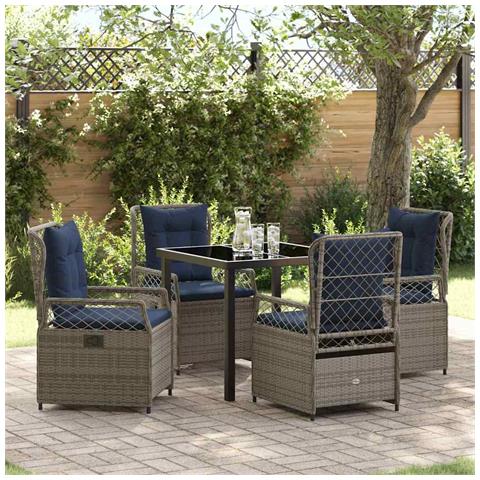 Set da Pranzo per Giardino 5 pcs Grigio polyrattan - Foto 2