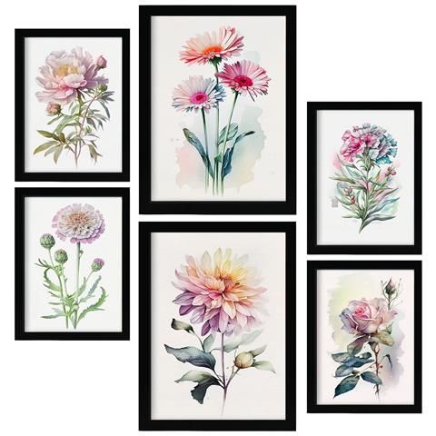 Set Di 6 Stampe Rose Stampe Naturalistiche E Botaniche A Colori Con Motivi Floreali Su Sfondi Bianchi Puri Design D'interni A3 & A4 Senza Cornice - Foto 1