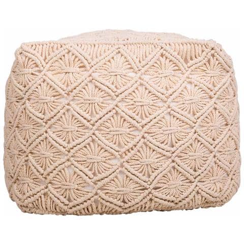 Puf In Cotone Intrecciato Panna 45x45x40h - Foto 2