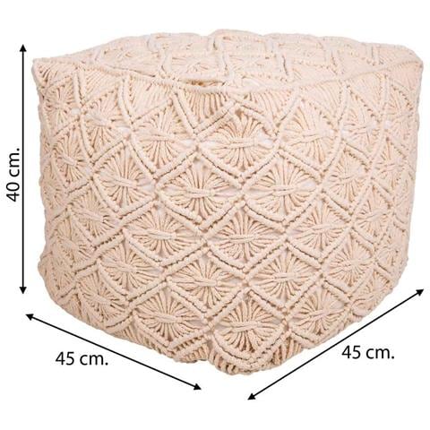 Puf In Cotone Intrecciato Panna 45x45x40h - Foto 5