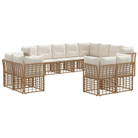 Set di divani da esterno Naturale e Bianco Crema Poliestere - Foto 1