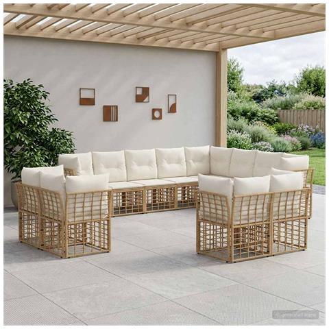 Set di divani da esterno Naturale e Bianco Crema Poliestere - Foto 2