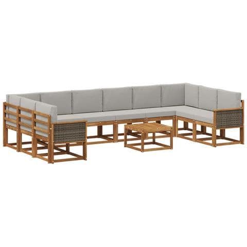 Set di divani da esterno 11 pcs Naturale e Grigio Chiaro - Foto 1