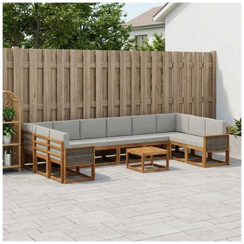 Set di divani da esterno 11 pcs Naturale e Grigio Chiaro - Foto 2