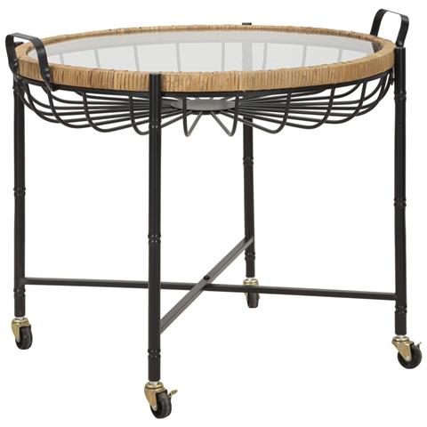 Tavolino Cebu Con Piano In Vetro E Ruote, Ferro E Rattan — 70,5x65x57 Cm - Foto 1