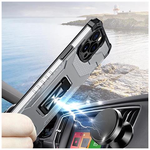 Custodia Crystal Ring Con Supporto, Resistente E Robusta, Per Iphone 12 Pro Max, Nera. - Foto 2