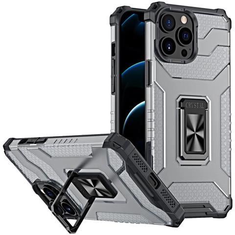 Custodia Crystal Ring Con Supporto, Resistente E Robusta, Per Iphone 12 Pro Max, Nera. - Foto 7