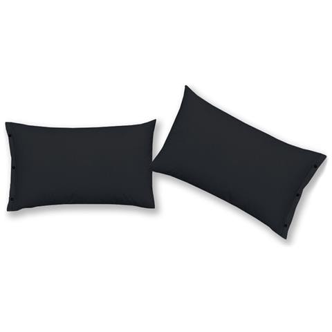 Coppia 2 Federe Cuscino Letto 100% Cotone Tinta Unita Sfoderabile Bottoni Laterali Federe Nero - Foto 1