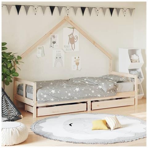 Giroletto Bambini con Cassetti 80x200 cm Legno Massello di Pino - Foto 1