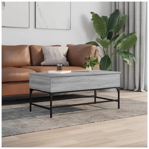 Tavolino Grigio Sonoma 100x50x45 Cm Legno Multistrato E Metallo - Foto 3