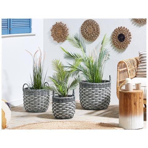 Set Di 3 Vasi Per Piante Rattan Sintetico Grigio E Bianco Gefira - Foto 1