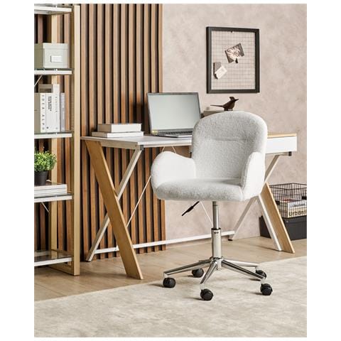 Sedia Da Scrivania Priddy Bouclé Bianco Sporco - Foto 1