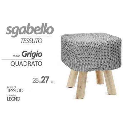 Trade Shop - Pouf Sgabello Poggiapiedi Quadrato Gambe In Legno Tessuto Grigio 27x28cm 827723 - Foto 1