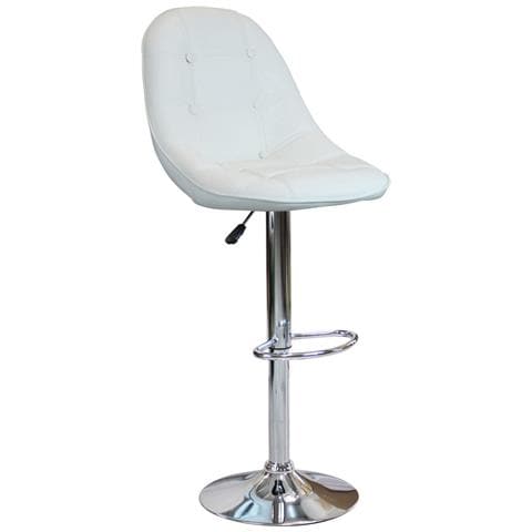 Sgabello In Acciaio E Ecopelle Da Interno Bar Con Altezza Regolabile Silver Round - White - Foto 1