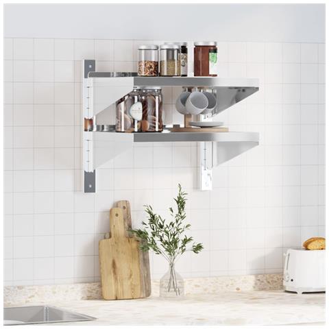 Mensola Muro 2 Ripiani 50x40x48 cm Argento Acciaio Inossidabile - Foto 2