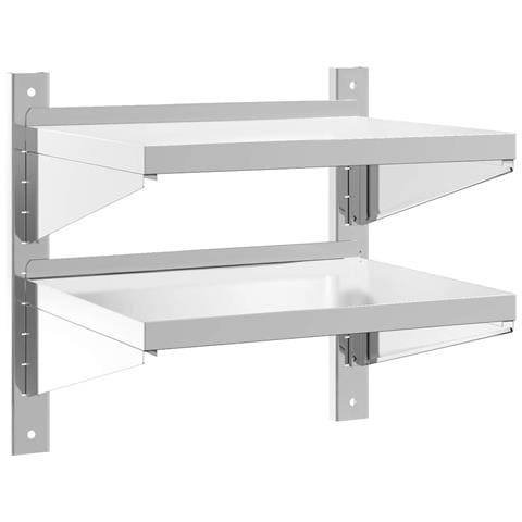 Mensola Muro 2 Ripiani 50x40x48 cm Argento Acciaio Inossidabile - Foto 1