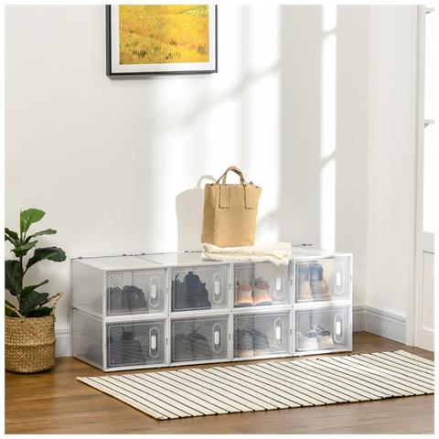 Mobile Scarpiera Modulare Salvaspazio, 8 Cubi 28x36x21 Cm In Plastica Pp, Bianco - Foto 2