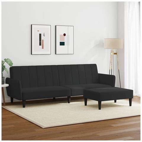 Divano Letto A 2 Posti Con Poggiapiedi Nero In Velluto - Foto 2