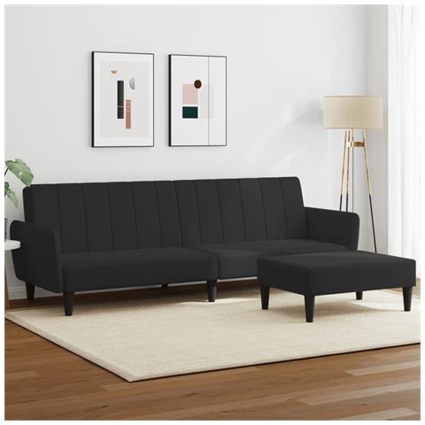 Divano Letto A 2 Posti Con Poggiapiedi Nero In Velluto - Foto 8