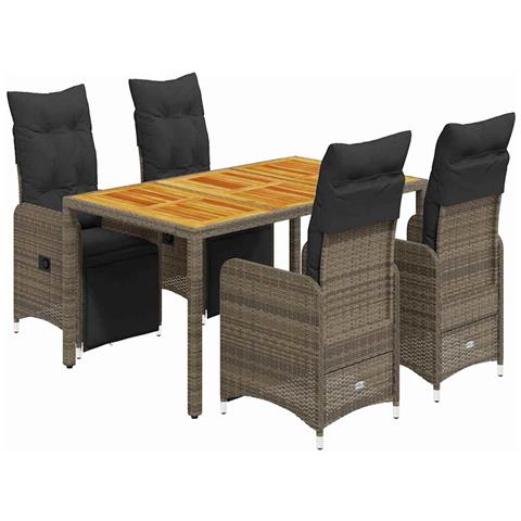 Set Bistrò Da Giardino 5 Pz Con Cuscini In Polyrattan Grigio - Foto 1