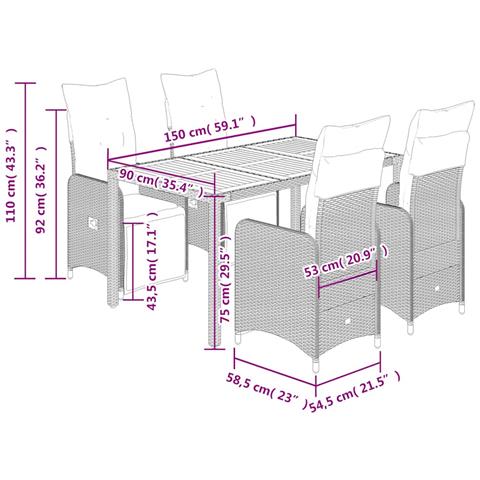 Set Bistrò Da Giardino 5 Pz Con Cuscini In Polyrattan Grigio - Foto 10