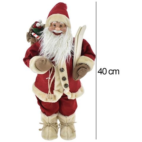Statuina Babbo Natale Rosso Statuetta 40cm Vestiti In Tessuto Addobbo Natalizio - Foto 2