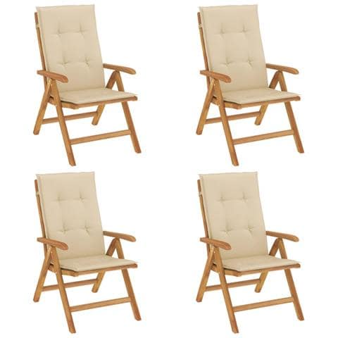 Sedie da Giardino Reclinabili con Cuscini 4 pz in Legno di Teak - Foto 1