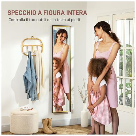 Specchio a Figura Intera con Supporto Posteriore e Cornice, in Legno e Vetro, 37x3x157 cm, Nero e Oro - Foto 2