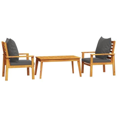 Set Mobili Da Giardino 3pz Con Cuscini Legno Massello Di Acacia - Foto 2