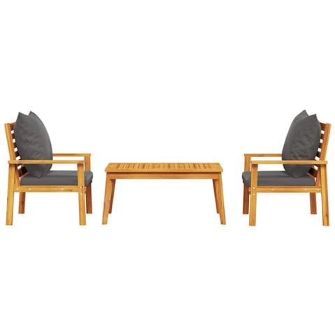 Set Mobili Da Giardino 3pz Con Cuscini Legno Massello Di Acacia - Foto 3