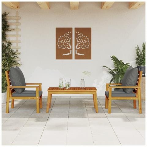 Set Mobili Da Giardino 3pz Con Cuscini Legno Massello Di Acacia - Foto 1