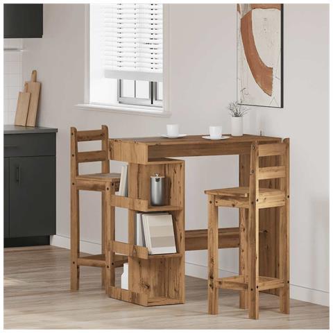 Tavolo Da Bar Con Ripiani Rovere 100x48x101,5 Cm In Truciolato - Foto 3