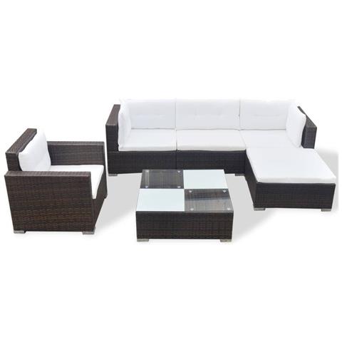 Set Divani Da Giardino 6 Pz Con Cuscini In Polyrattan Marrone - Foto 2