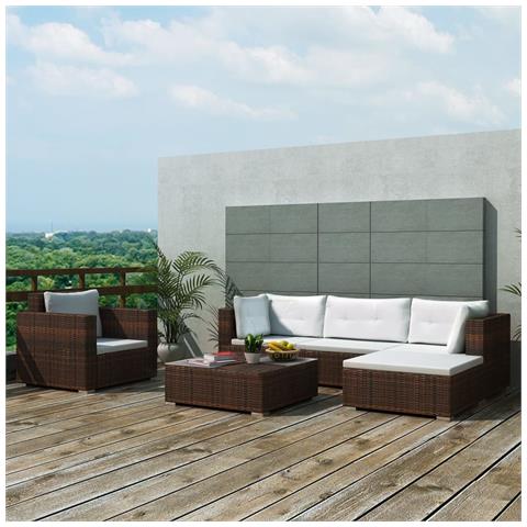 Set Divani Da Giardino 6 Pz Con Cuscini In Polyrattan Marrone - Foto 8