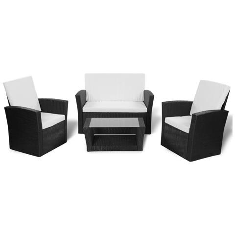 Set Divani Da Giardino 4 Pz Con Cuscini In Polyrattan Nero - Foto 1