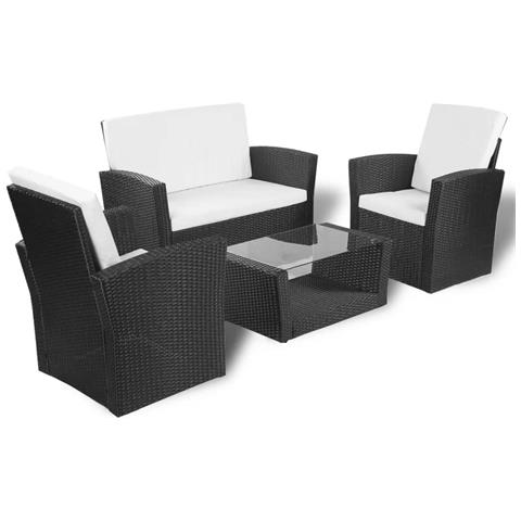 Set Divani Da Giardino 4 Pz Con Cuscini In Polyrattan Nero - Foto 2
