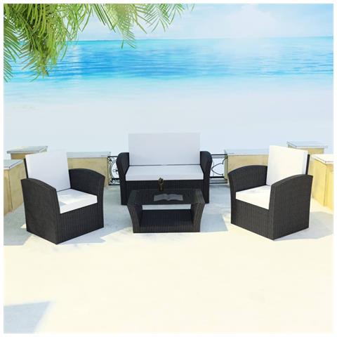 Set Divani Da Giardino 4 Pz Con Cuscini In Polyrattan Nero - Foto 8