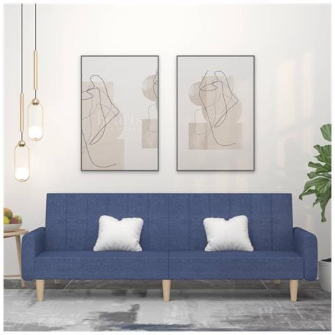 Divano Letto a 2 Posti Blu in Tessuto - Foto 2