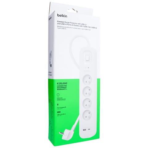 Cavo Di Prolunga Multiplo A 4 Prese Con Protezione Dai Fulmini, Usb E Usb-c 2 M, Bianco - Foto 2