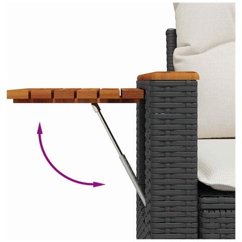 Set di Sofà da Giardino da 8 Pezzi con Cuscini Nero Polyrattan Acacia, Set da Pranzo da Giardino da 3 Pezzi con Cuscini Nero Polyrattan Acacia - Foto 9